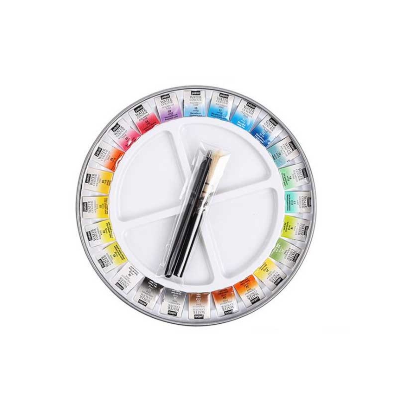 Metal Round Fine Painting Box Watercolour Palette Kit With Brush