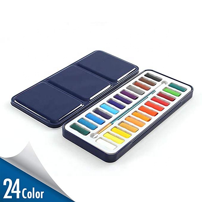 Hot Selling 24 Assorted Watercolor Cake Travel Set with Paint Brush