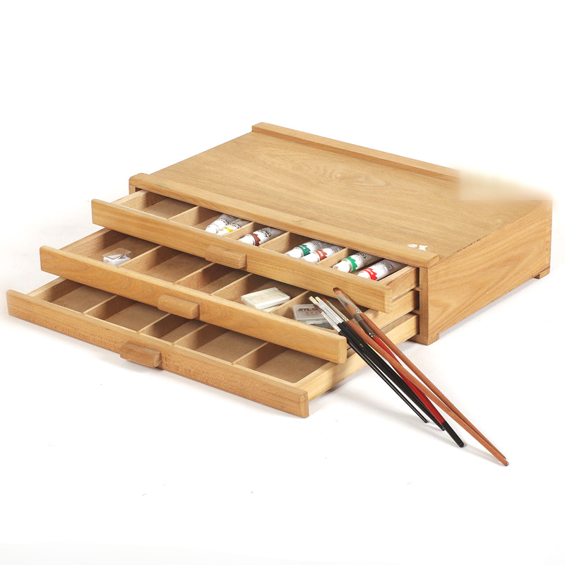 Art Supplier Three Layers Wooden Box Storage Drawing Box Easel For Artist