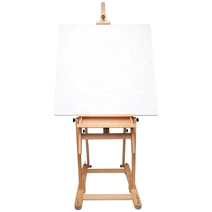 Height Adjustable H-Frame Wooden Easel Featuring a Large Tilt Range with Castor Wheels