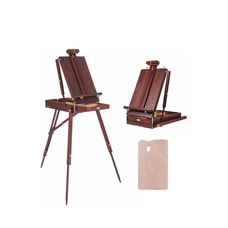 Dark Red Portable Tripod Stand Artist French Easel For Outdoor Painting