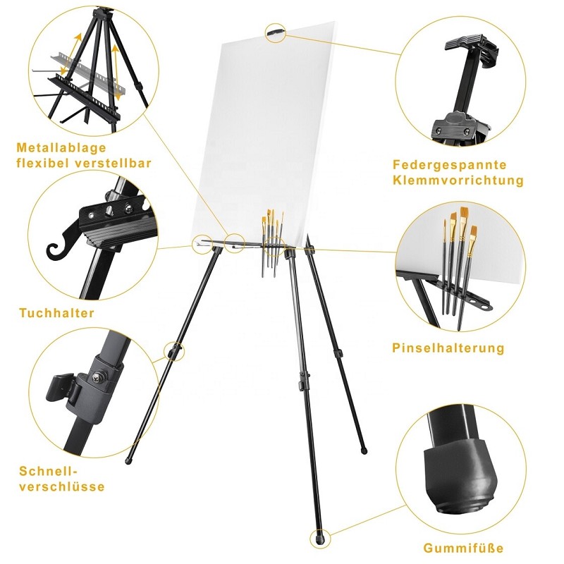 Wholesale Stand Aluminum Painting Display Drawing Metal tripod Artist Stand filed Easel