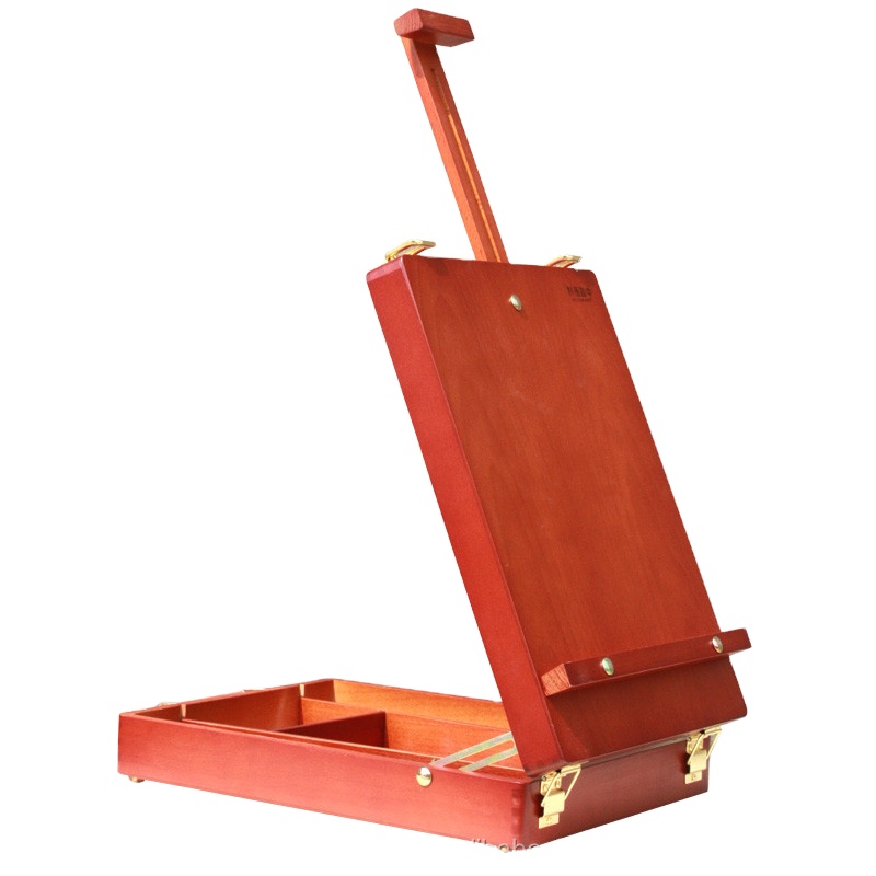 Professional high quality beech table round-corned artist easel, retro painting box