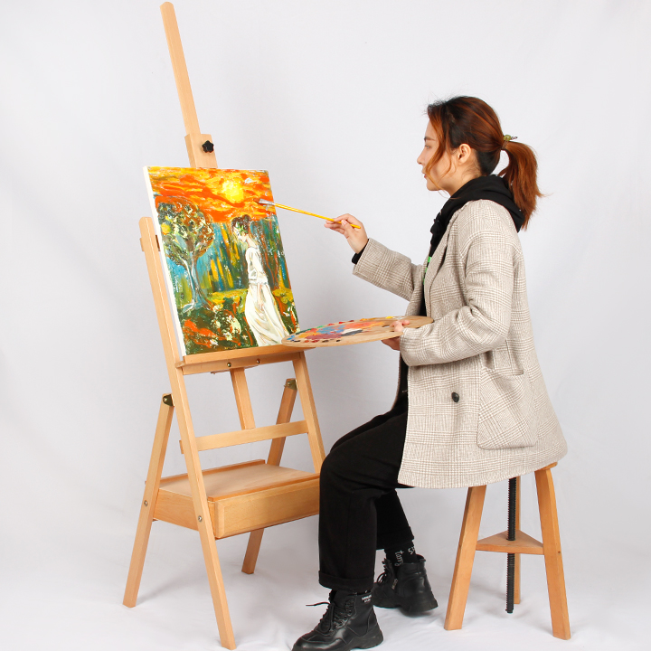 H frame easel stand wooden adjustable easel with art supply storage drawer