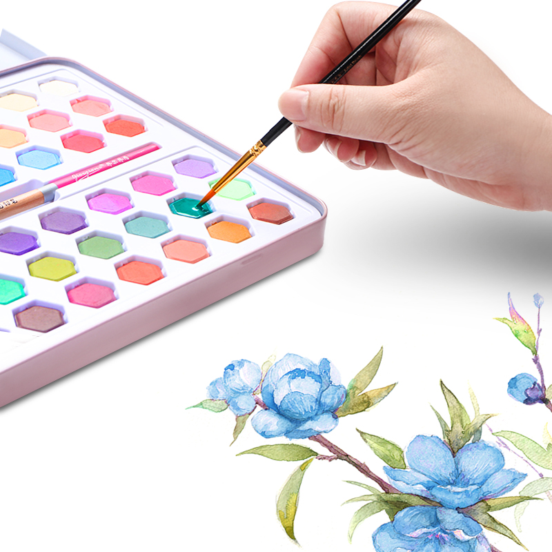 36 Colors Solid Watercolor Paint Pigments Tin Box Set With Free Gifts