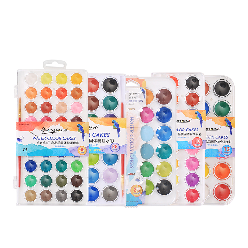 Amazon Hot Sale 36 Colors Solid Cake Watercolor Paint Set with Plastic Box and Free Brush