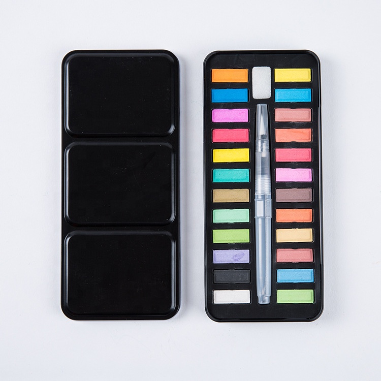 Manufacturer 24 colors solid watercolour paint set with water brush pen