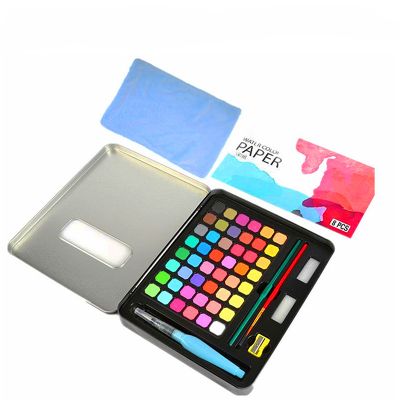 Factory wholesale 36/48 colors premium solid Non-toxic watercolor paint set Customized metal box packaging