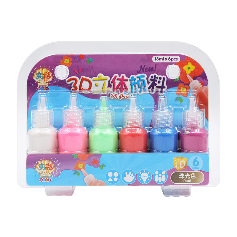 6Colors 3D Acrylic Pigment Watercolor Paint Drawing Art DIY Handmade Painting Fluorescent Flash Pearlescent Luminous color set