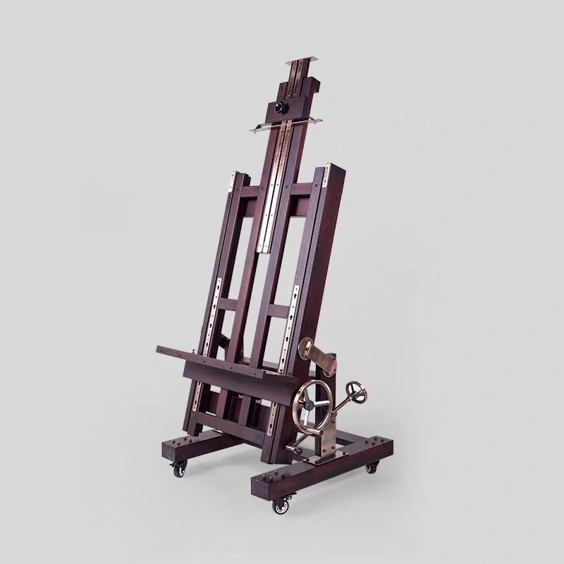 2020 Top quality Professional Master Large hand-operated nut brown double rocker beech wooden easel with four wheels