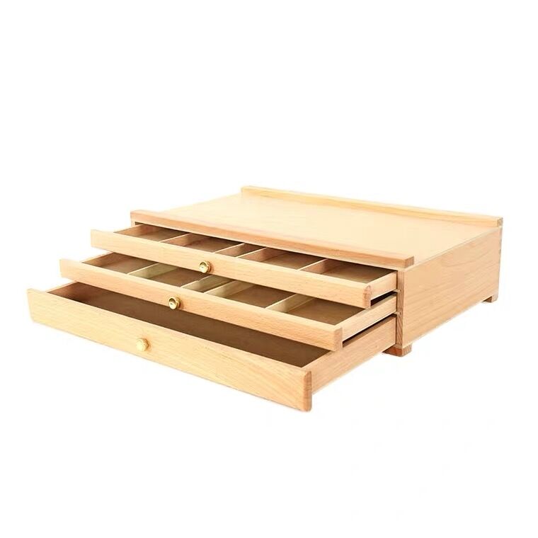 2021 3 drawer Wooden Artist Storage Box for marker pastel brushes