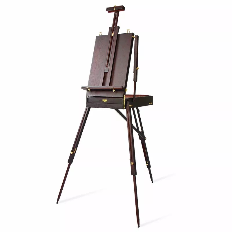2021 Large Adjustable Walnut Wooden French Style Field and Studio Sketchbox Tripod Easel with Drawer and Artist Wood Palette
