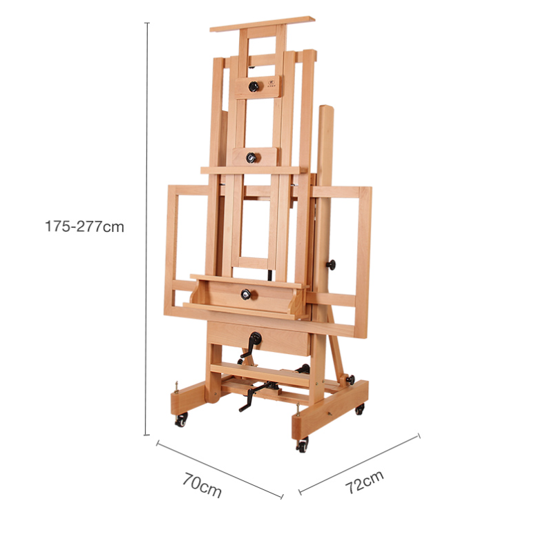 2021Art supply large wooden Master Multi-Function Studio Adjustable H-Frame Floor Easel with fixed wheels