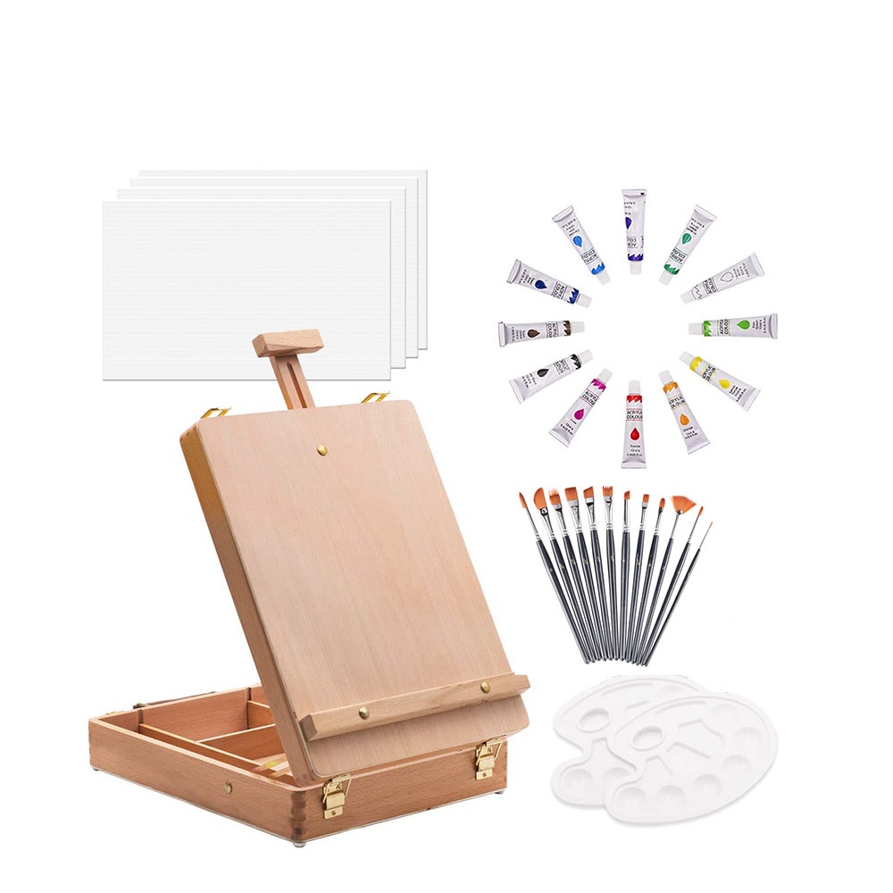 Online Hot Selling Artist Portable Tabletop Art Easel Set with Paint Brushes Acrylic Paint Palette Set