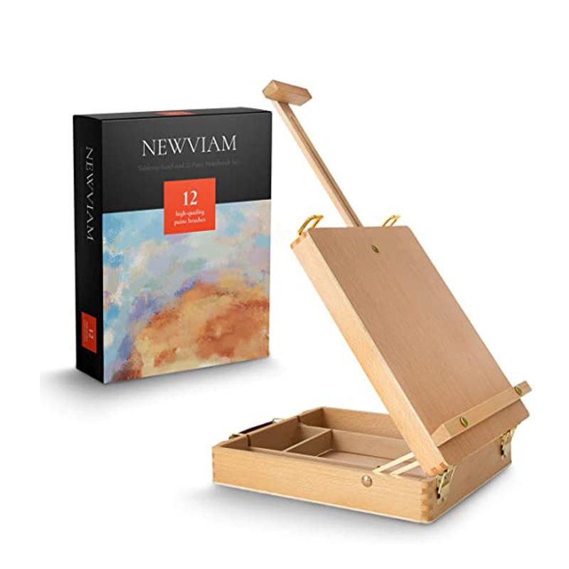 Amazon Hot Selling Traditional Desk Easel Box, Adjustable Wood Easel Box Perfect Wooden Storage Box for Drawing, Painting