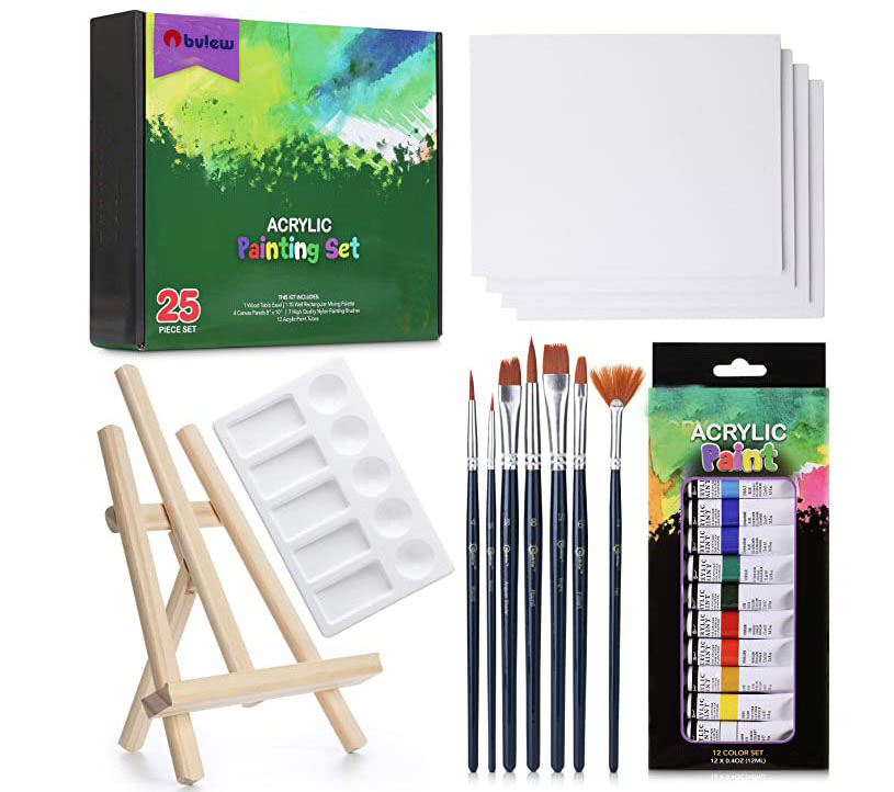 25Pcs Painting Kit Includes Mini Easel, Premium Painting Supplies, Brushes, Art Canvases Acrylic Paint Set with Canvas For Kid