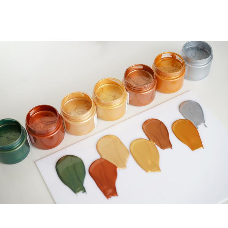 High Viscosity, Shiny Iridescent Metallic Effect 100ml Premium Metallic Acrylic Paint Set 7 Assorted Metallic Colors
