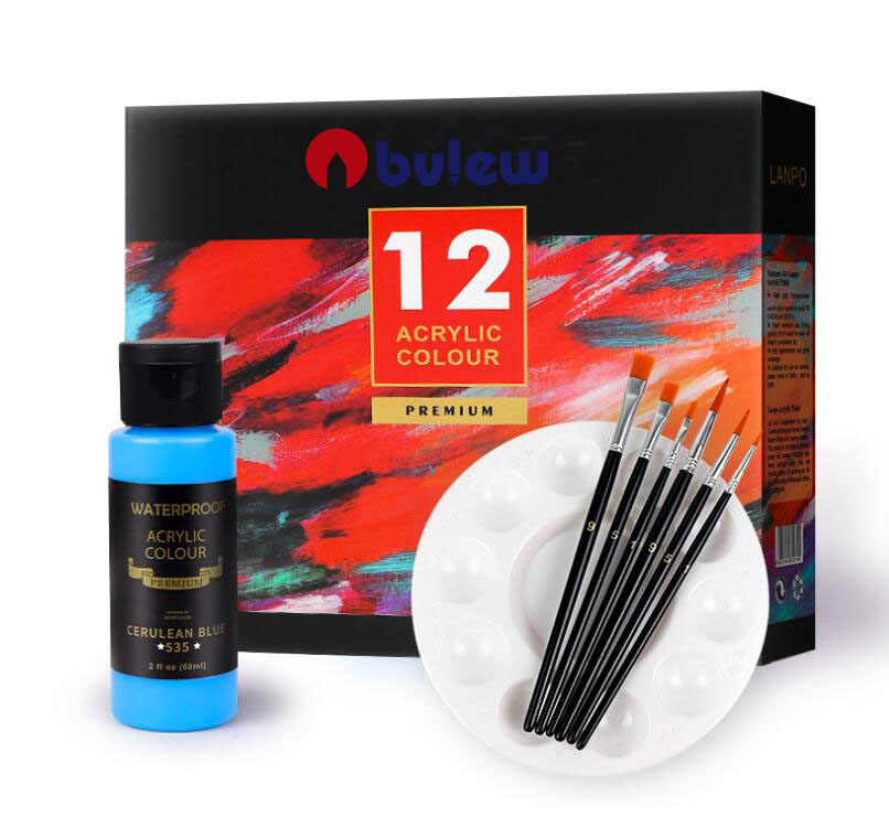 Rich Pigments, High Viscosity Premium Acrylic Paint Set 12 Assorted With Paint Brush,Plastic Palette For Artist