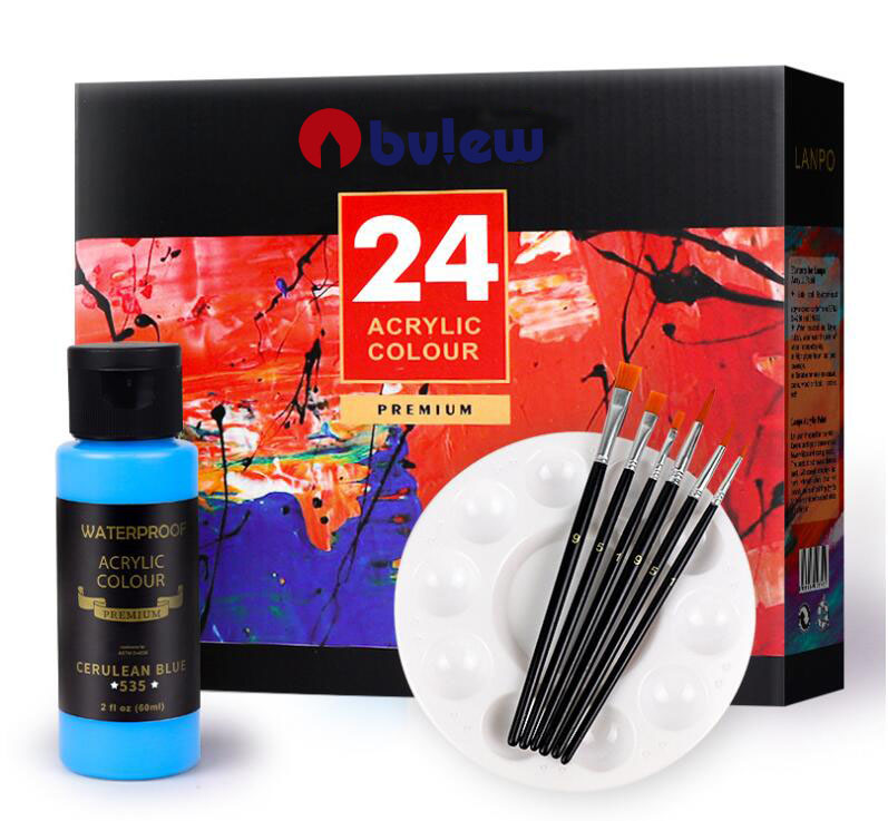 24 Colors Amazon Hot Selling Rich Pigments, High Viscosity Premium Acrylic Paint Set Assorted For Artist