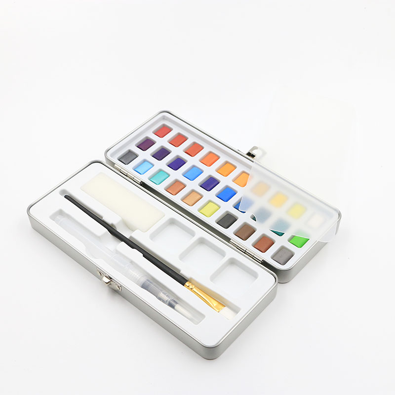 30 Colors 24 Regular Colors 6 Metallic Colors Artist Solid Watercolor Pigment Paint For Painting