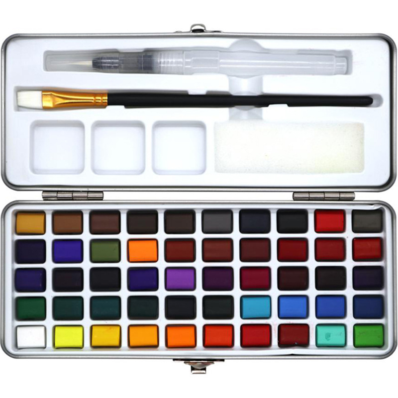 New design 50Colors Art Watercolor Paint With Water Brush Pen Painting Brush