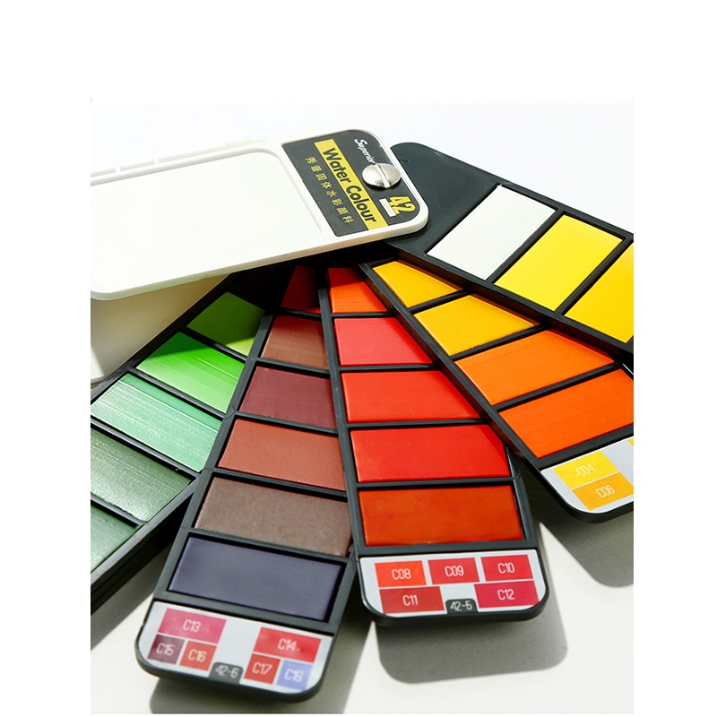 Amazon Hot Selling 42 colors Travel Artist Foldable Solid Watercolor Paint Kit For Watercolor Painting
