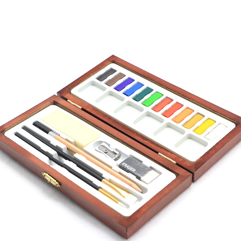 Art Professional Wood Box Package Solid Watercolor Paint Pack For Watercolor Painting And Sketching