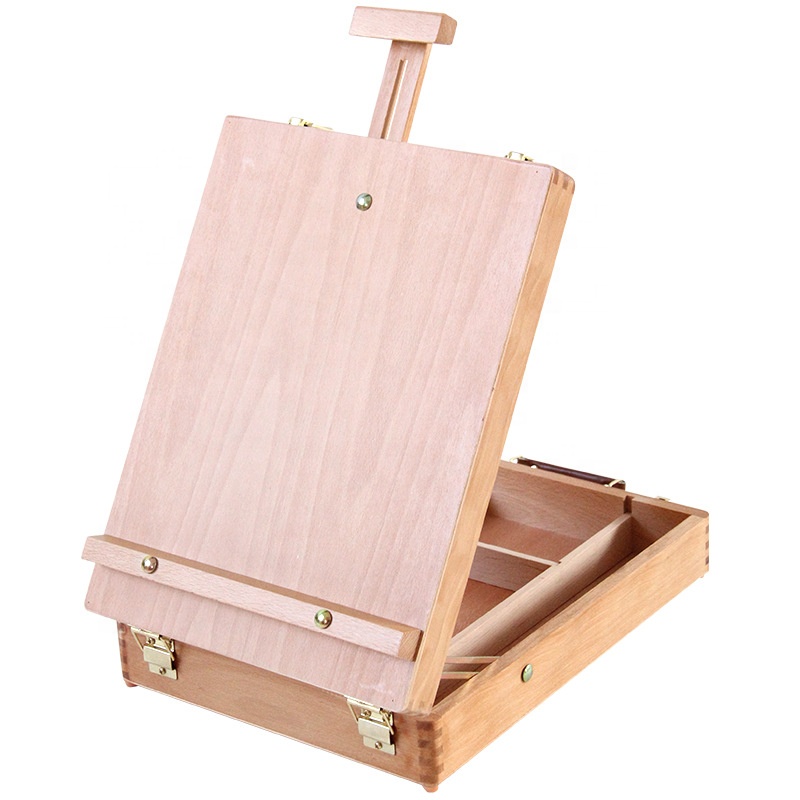 High Quality Travel Portable Beech Wood Oil Painting Easel Box with Leather Handle Painting Suitcase Art Supplies