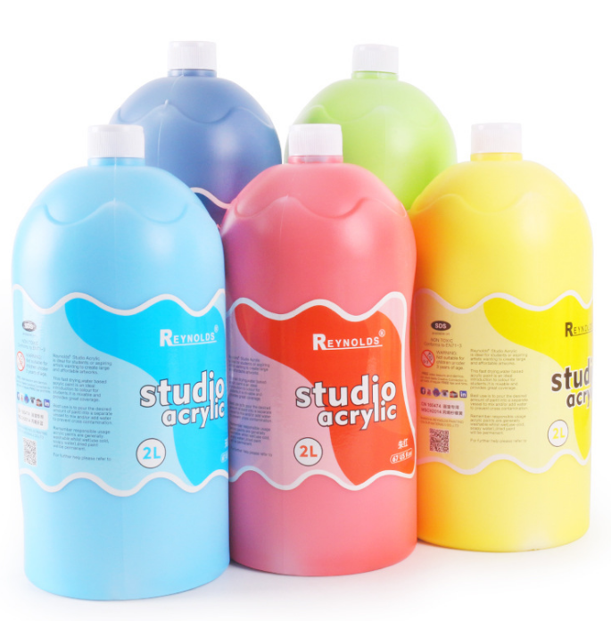 Economy acrylic bottle paint 1/2 gallon 2 Liter for students and artists excellent coverage and fast drying pump lid Included