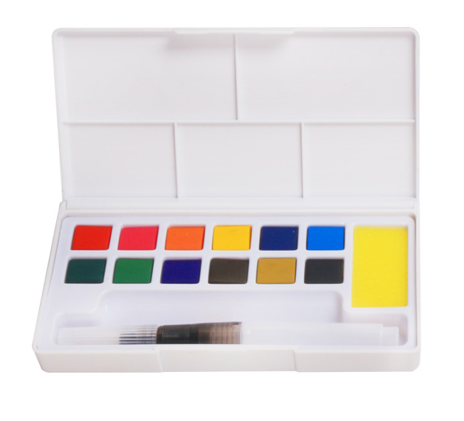 Watercolor paint travel set half pan refills 12 pcs solid pigment watercolor with 1 watercolor brush pen 1 mix palette