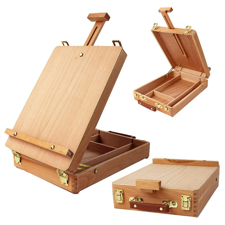 Wooden Beechwood Adjustable Table Top Artist's Box Easel with Storage