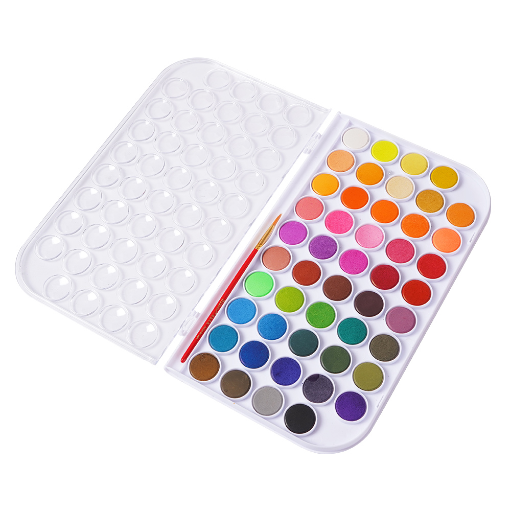 2022 hot selling 8/12/16/24/36/48 colors solid water color cake kids watercolor paint set with brush pen non toxic OEM art