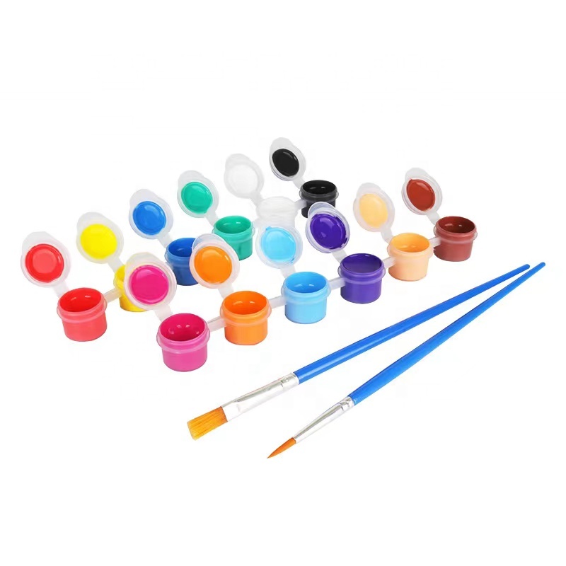 12 colors 2ml acrylic paint certified by EN71-3 with 2 brushes DIY Children Graffiti Pigment Set for Art Painting in Opp bag