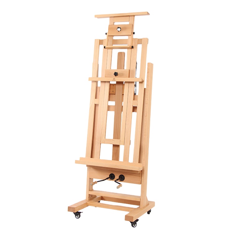 Double Rocker Crank Heavy Duty Wooden Studio Floor Easel - Sturdy Double Mast Adjustable H-Frame