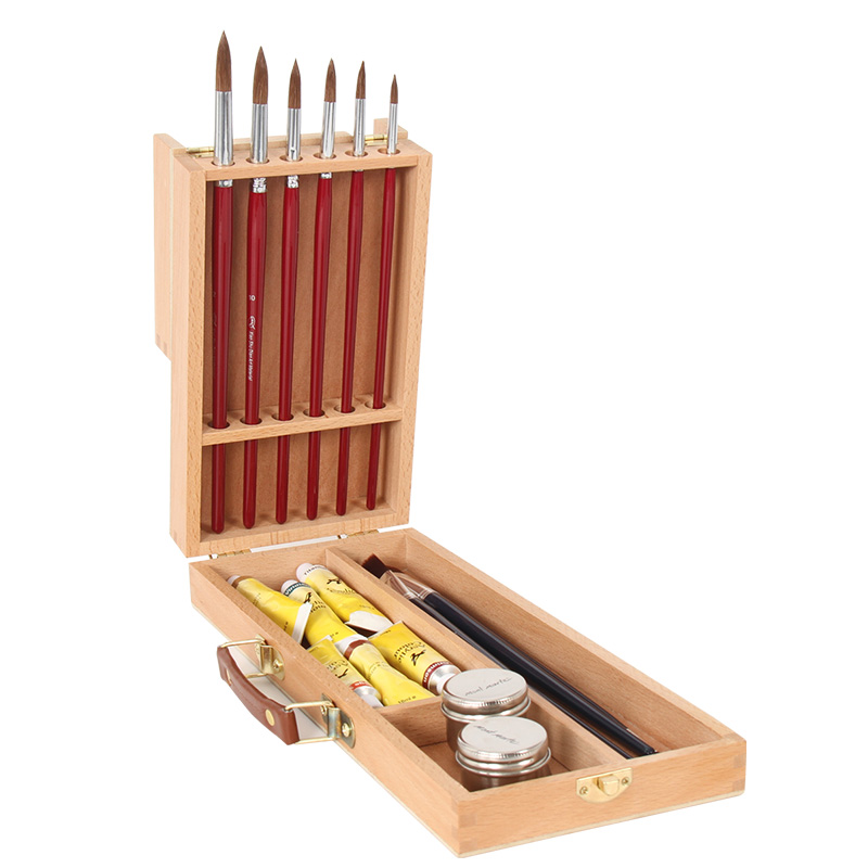 Wooden Flip Opening Artist Brush & Tool Box Drawing Painting