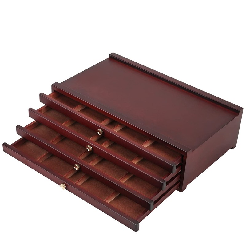 4-drawer Wood Artist Supply Storage Box, Portable Beechwood Multifunctional Pencil Brush Organizer Wood Box with Drawer