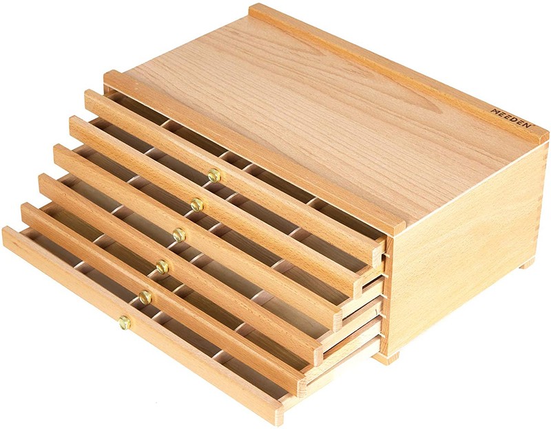 6-Drawers Artist Supply Storage Box - Portable Foldable Multi-Function Beech Wood Artist Tool & Brush Storage Box