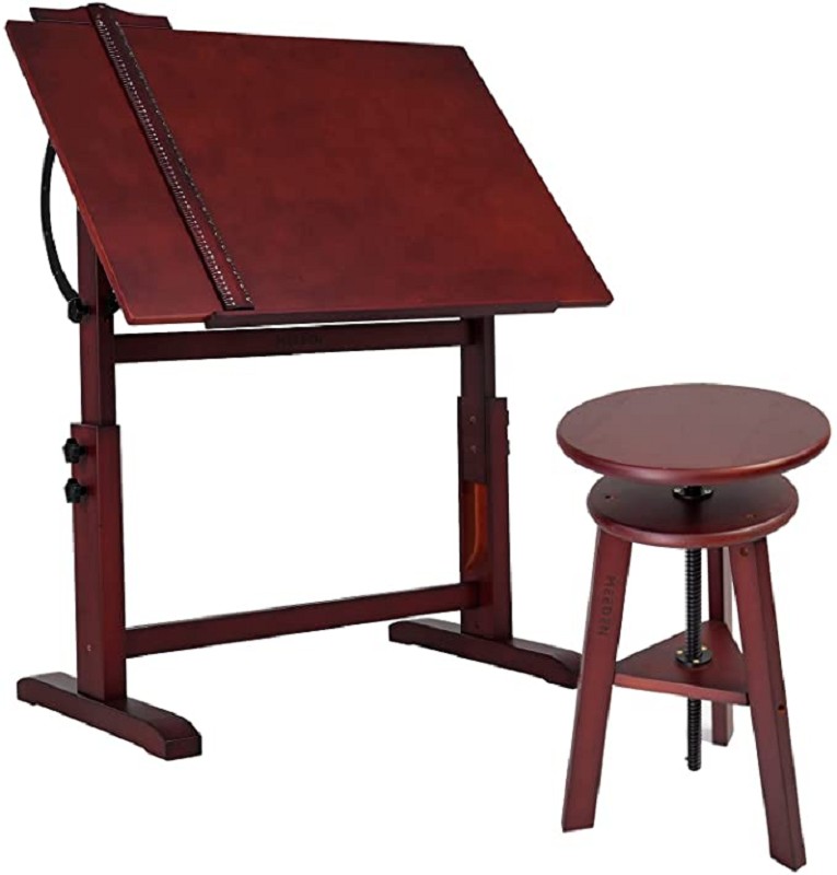 Solid Wood Writing Drafting Table Adjustable Height And Tiltable Tabletop for Artwork Artist Drawing Desk and Stool