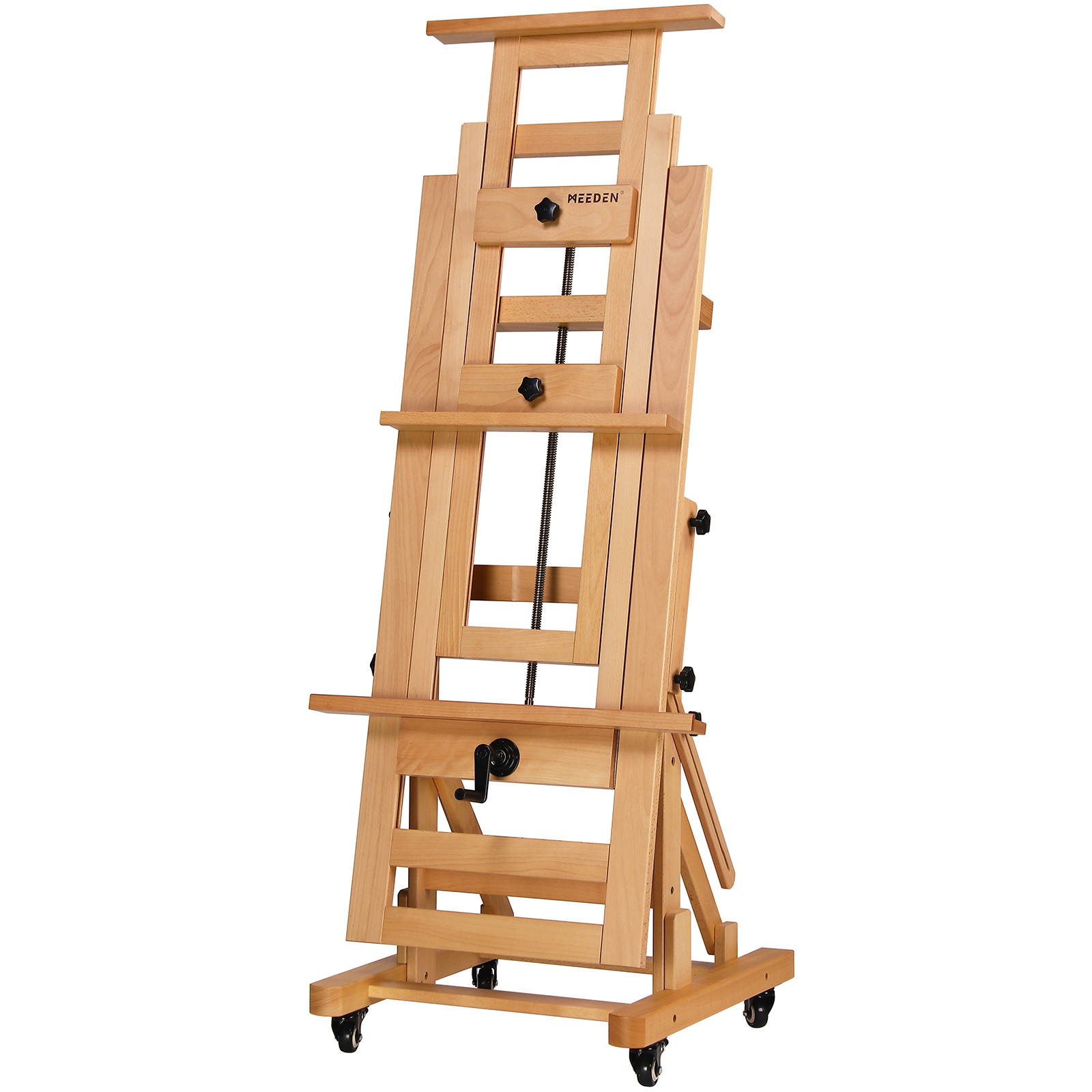 Deluxe Large Rocker Crank Studio Easel,Heavy Duty Artist Painting Easel,Solid Beech Wood with Adjustable Height,Movable