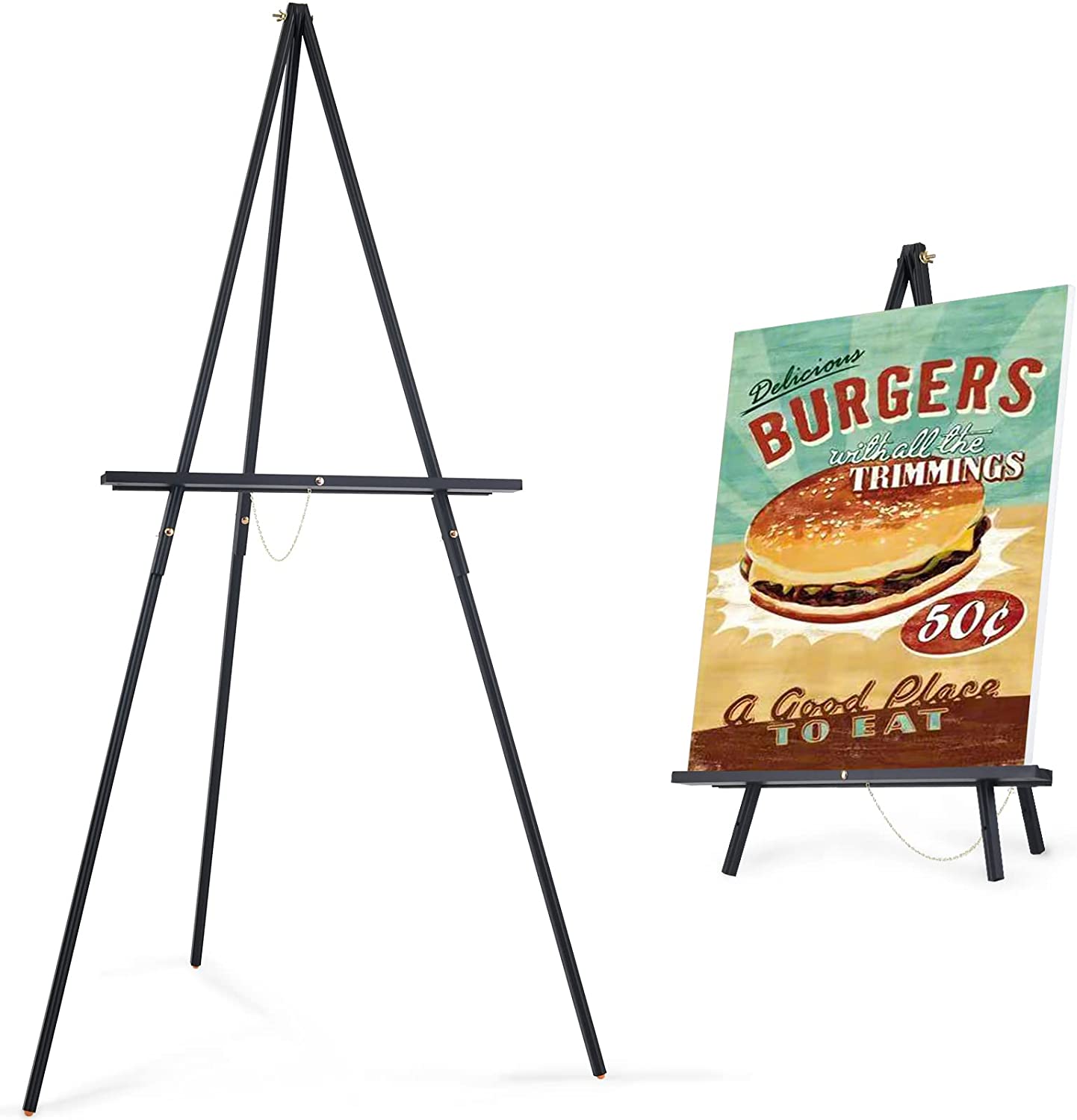 Simple Black Display Tripod Easel Pine Wood Art Display Support Stand for Wedding Ceremony, Coffee Show