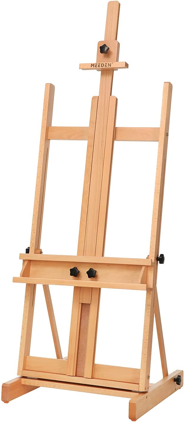 Large Studio H-Frame Easel - Solid Beech Wood Artist Floor Easel with storage