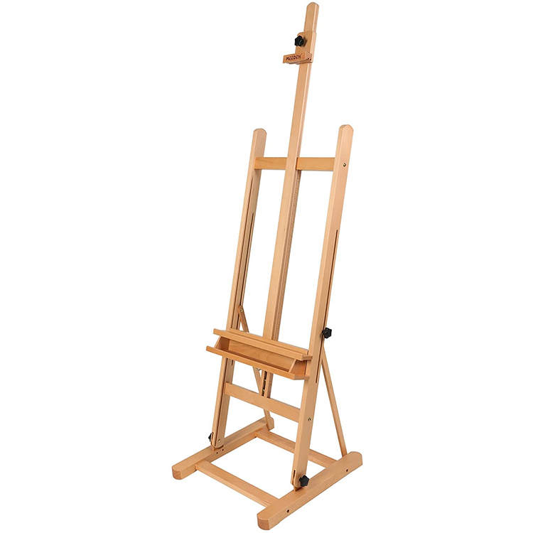 Large Studio H-Frame Easel - Solid Beech Wood Artist Easel Adjustable Movable Tilting Easel
