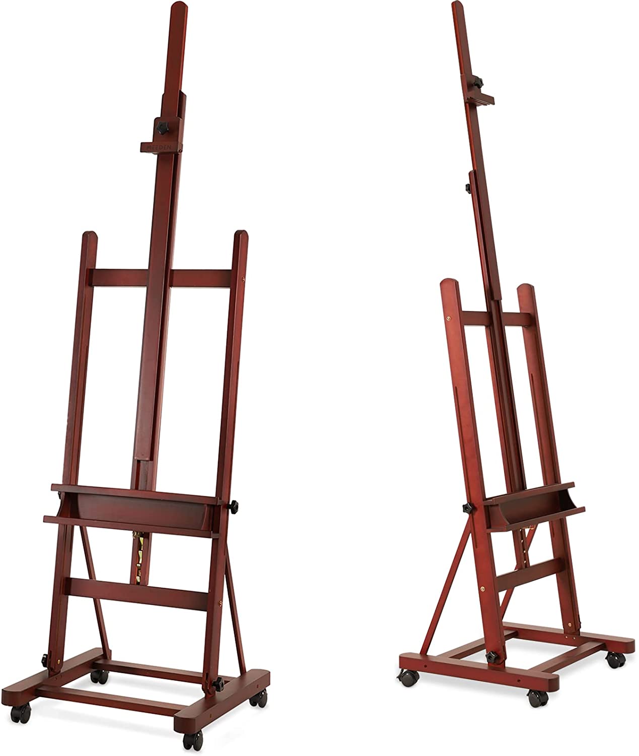 Wholesale Deluxe Beech Wood Easel Stand H-Frame Adjustable Floor Easel with Storage Tray and Wheels