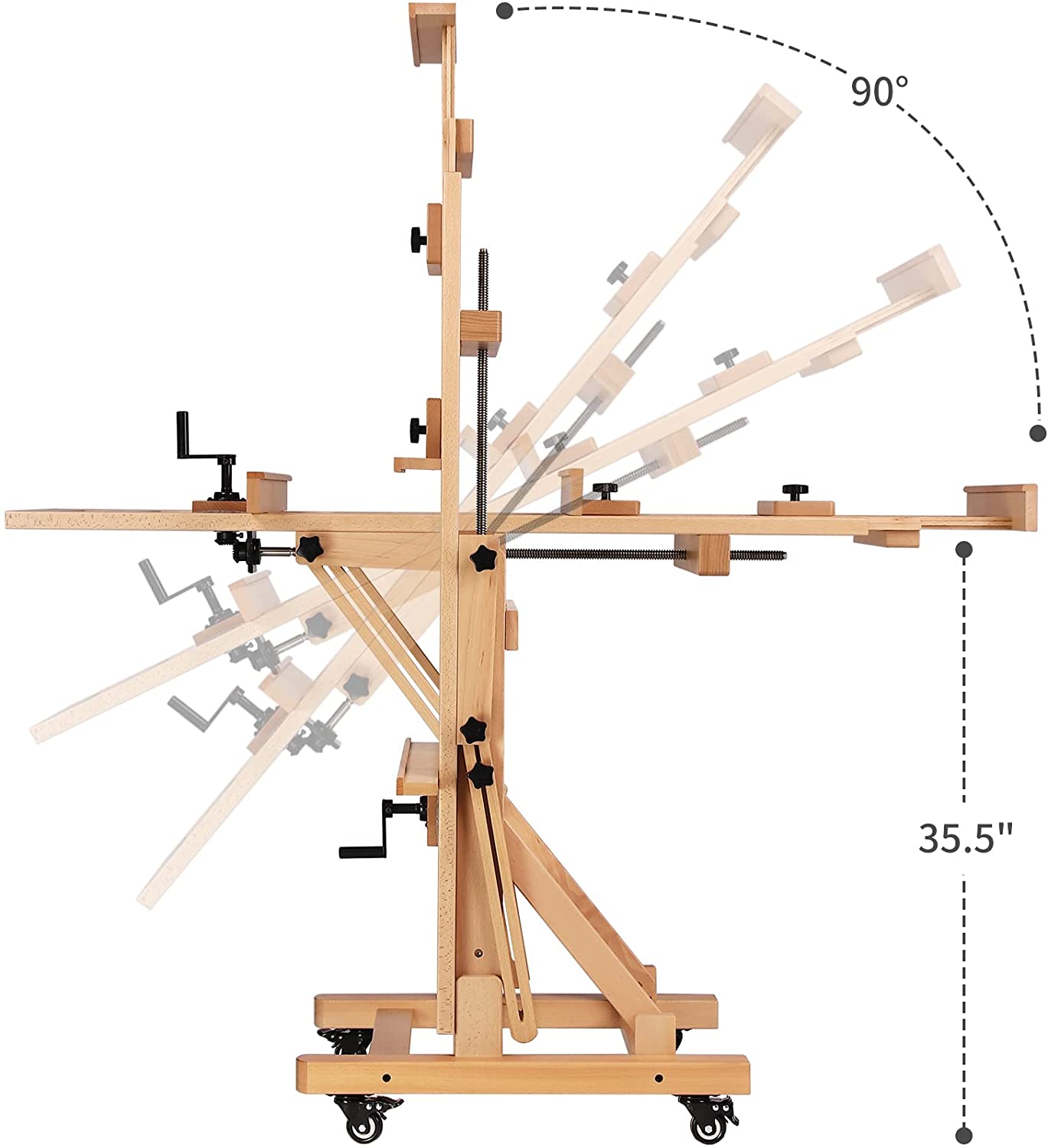 Deluxe Large Rocker Crank Studio Easel Heavy Duty Artist Painting Easel Solid Beech Wood with Adjustable Height