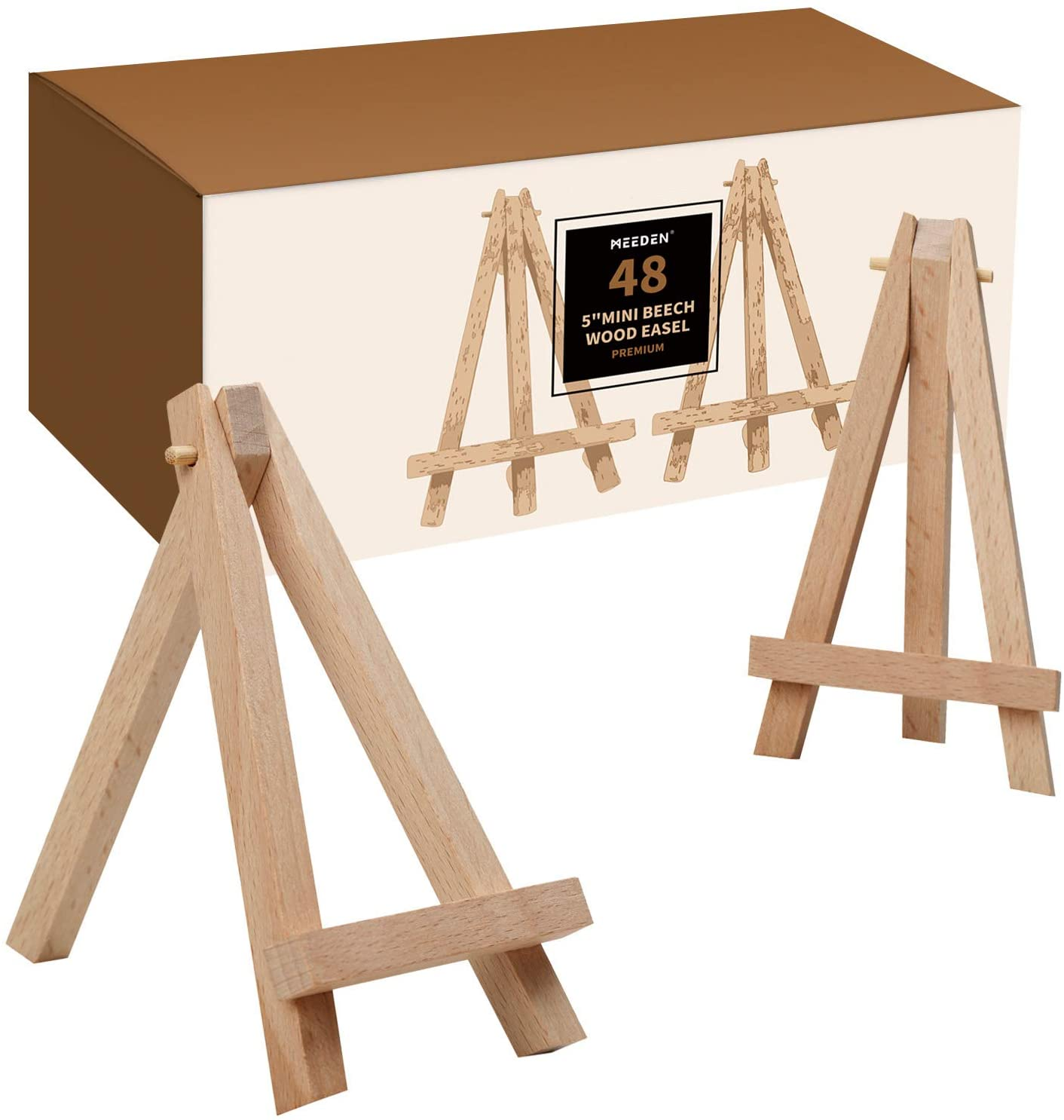 5 Inch Mini Beech Wood Easel 48Pack Small Wood Display Stand For Displaying Small Canvases