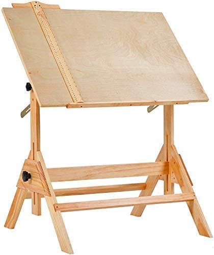 Solid Wood Writing Drafting Table Adjustable Height And Tiltable Tabletop for Artwork Artist Drawing Desk