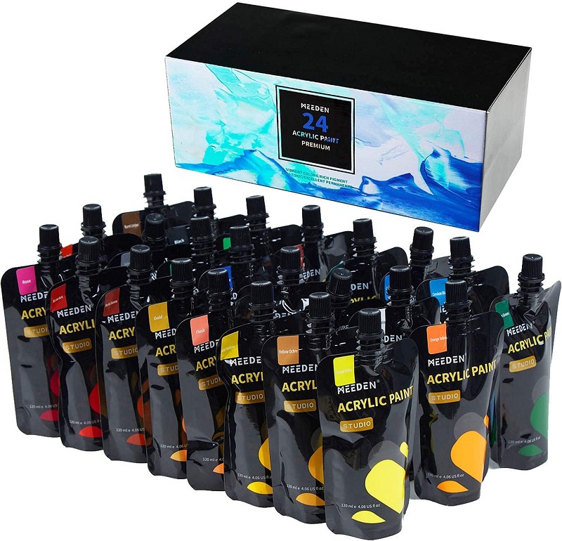 Acrylic Paint Set 24 Colors/Pouches (120 ml/4.06 oz.) Rich Pigments Non-Toxic Acrylic Paints