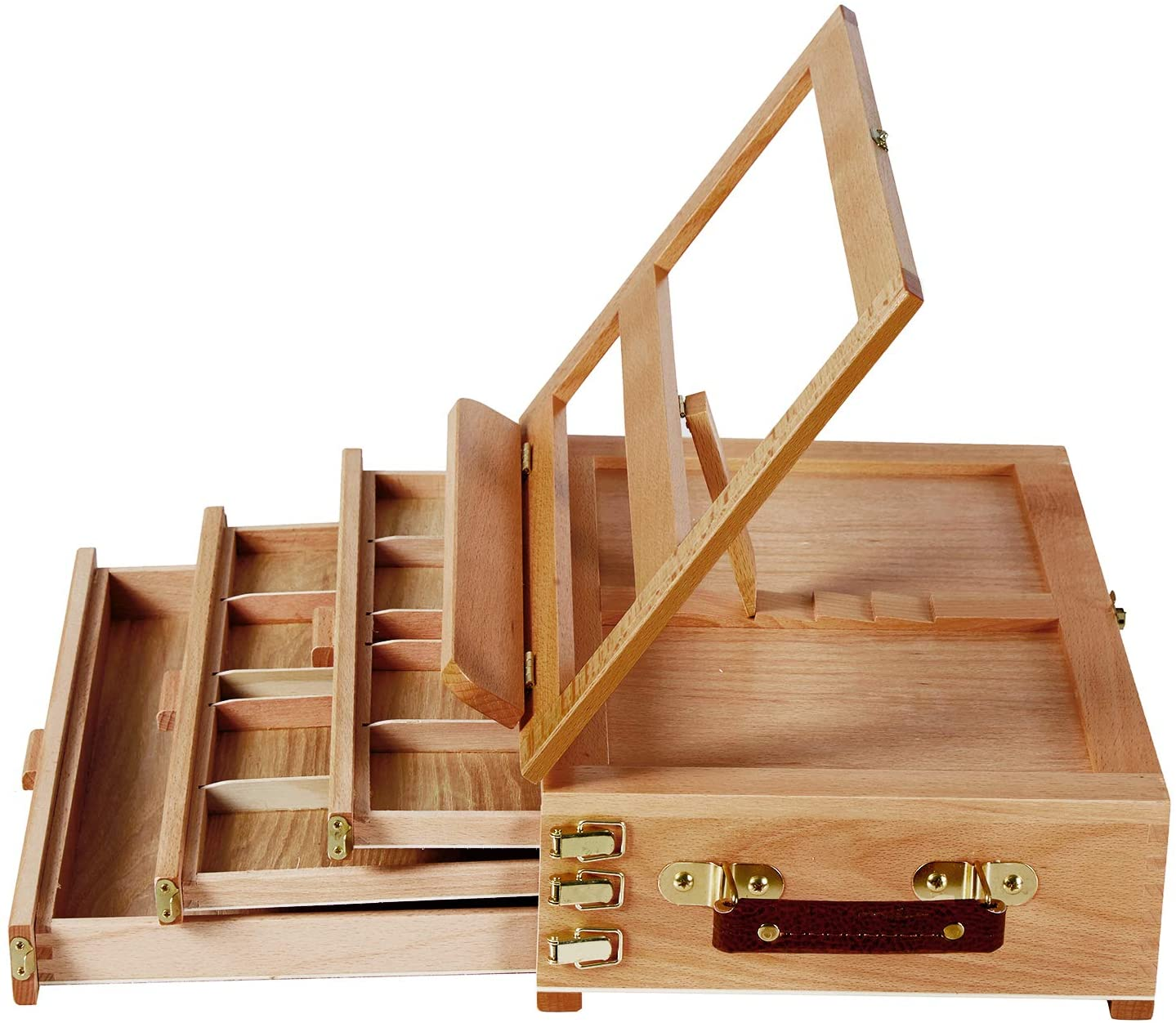 Large Adjustable Artist Tabletop Sketchbox Easel- Multi-Function Solid Beech Wood Storage Box Easel with 3-Drawer