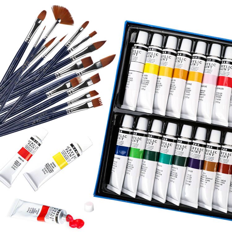 24 colors acrylic paint set with 1palette knife,1palette,3canvas panels and 3brushes