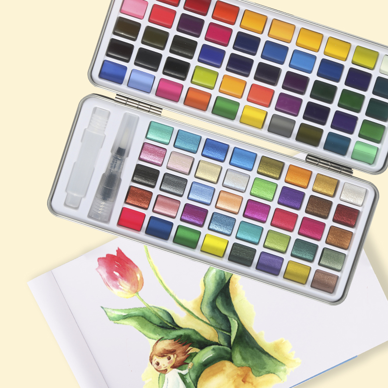 wholesale 50/72/90 tin box Gouache Paint brush soild watercolor paint set